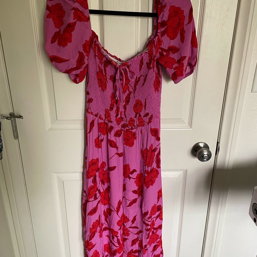 Pink Floral Dress w/ Leg Slit